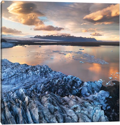 Golden Sunset Above A Glacier Lagoon In Iceland Canvas Art Print - Glacier & Iceberg Art