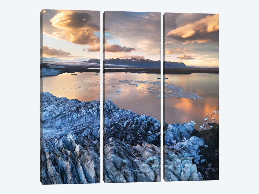 Golden Sunset Above A Glacier Lagoon In Iceland by Daniel Gastager 3-piece Art Print