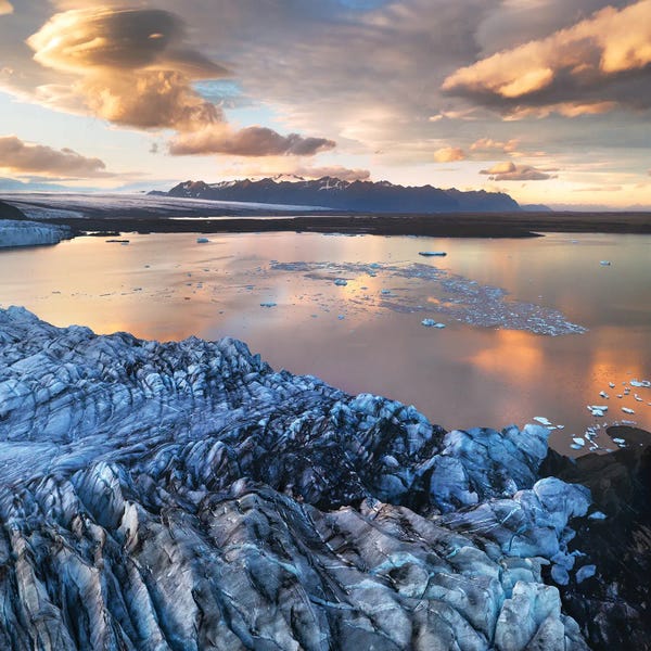 Iceland: Golden Sunset Above A Glacier Lagoon In Iceland by Daniel Gastager