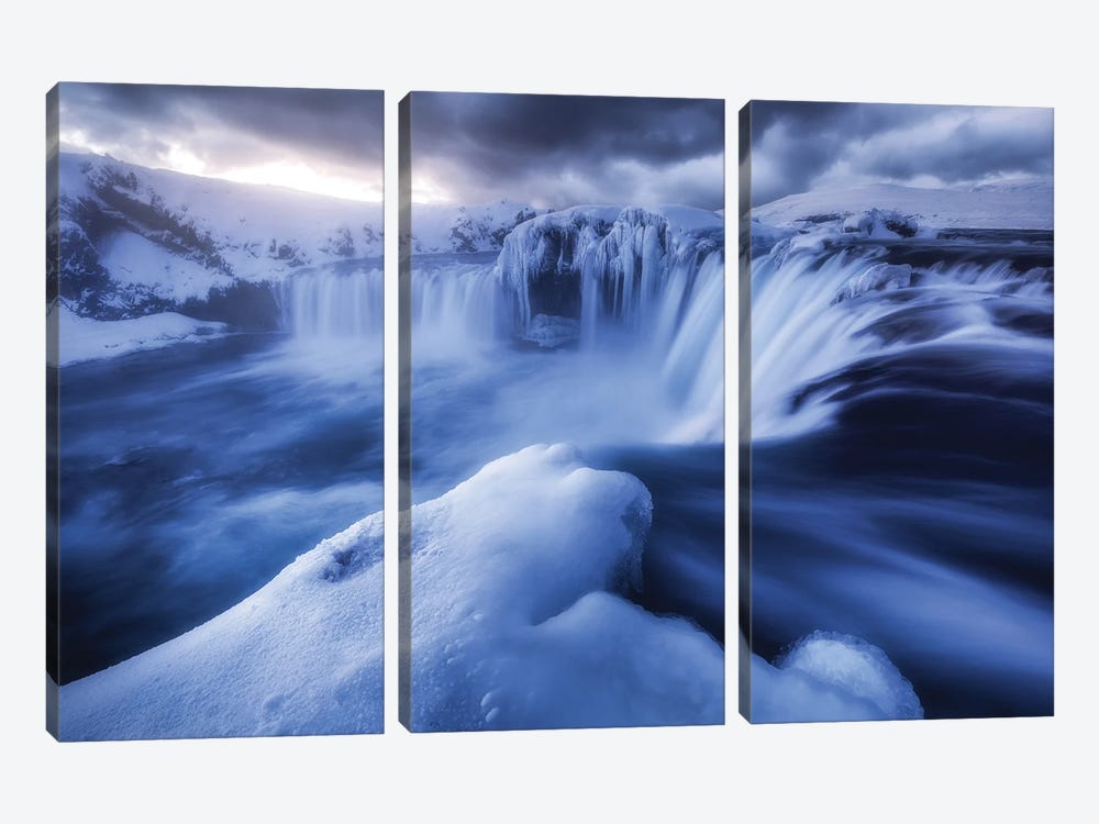Dramatic Winter Sunrise At Godafoss by Daniel Gastager 3-piece Canvas Wall Art