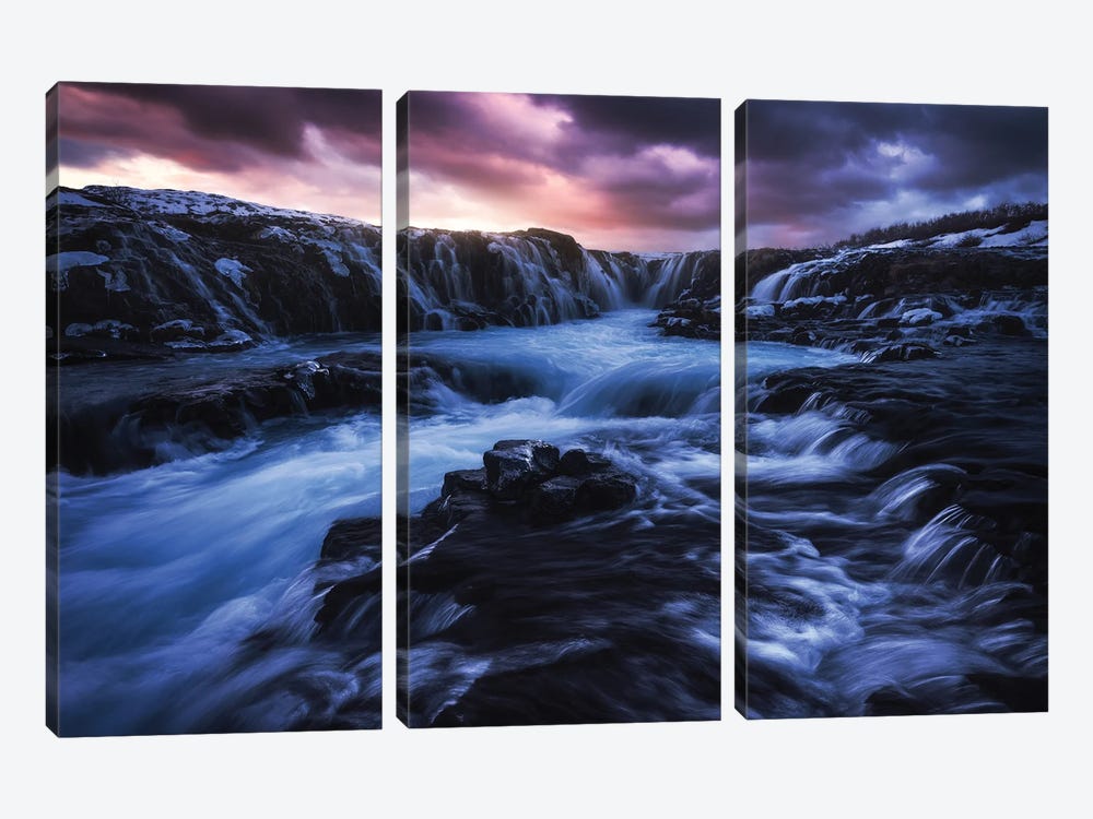 Winter Sunset At Bruarfoss In Iceland by Daniel Gastager 3-piece Canvas Print