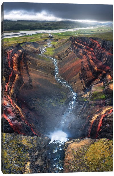 Waterfall Lookdown In Iceland Canvas Art Print - Daniel Gastager