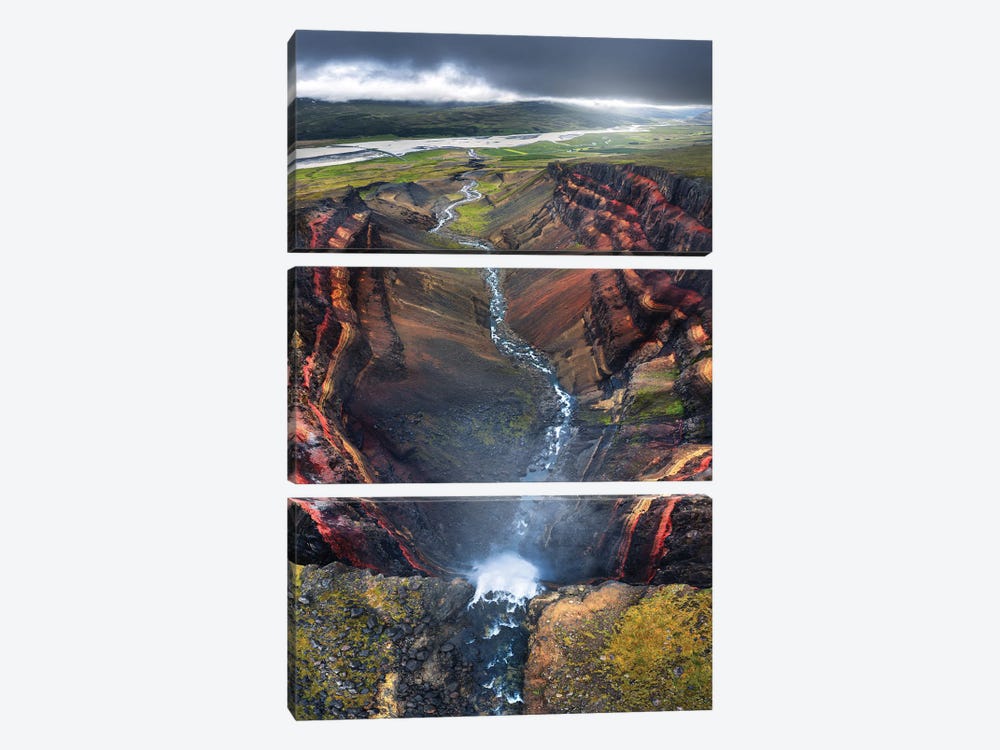 Waterfall Lookdown In Iceland by Daniel Gastager 3-piece Canvas Art