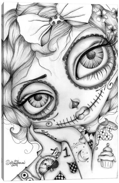 Amelia Day Of The Dead Canvas Art Print - Hyper-Realistic & Detailed Drawings