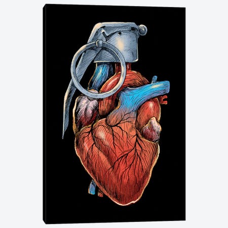 Heart Grenade Canvas Print #DGT21} by Digital Carbine Canvas Artwork