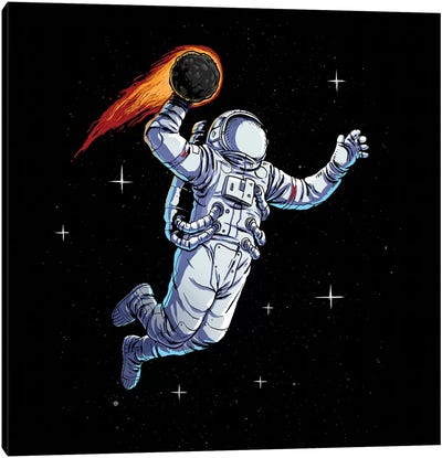Space Dunk Canvas Art Print - Kids Sports Art