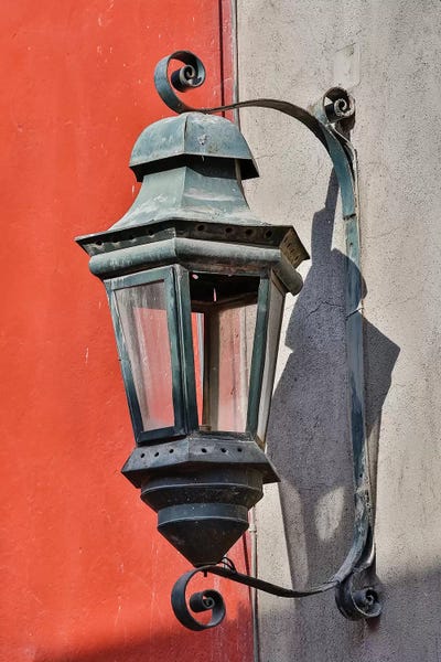 San Miguel de Allende: San Miguel De Allende, Mexico. Lantern and shadow on colorful buildings by Darrell Gulin