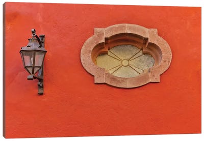 San Miguel De Allende, Mexico. Lantern and shadow on colorful buildings Canvas Art Print - Mexico Art