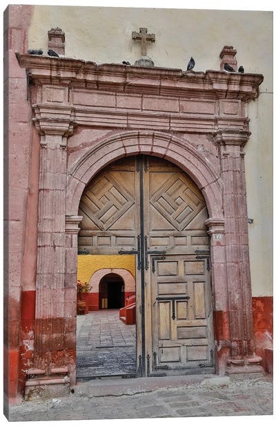 San Miguel De Allende, Mexico. Open doorway into plaza of church Canvas Art Print - Darrell Gulin