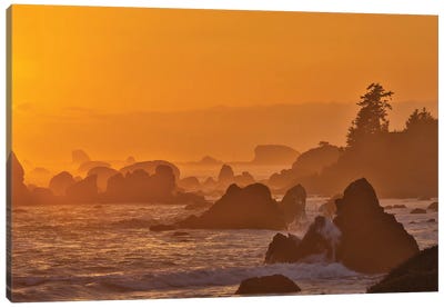 Sunset And Sea Stacks Along The Northern California Coastline, Crescent City Canvas Art Print - Beach Sunrise & Sunset Art