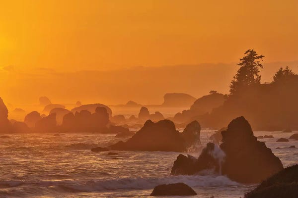 Darrell Gulin: Sunset And Sea Stacks Along The Northern California Coastline, Crescent City by Darrell Gulin