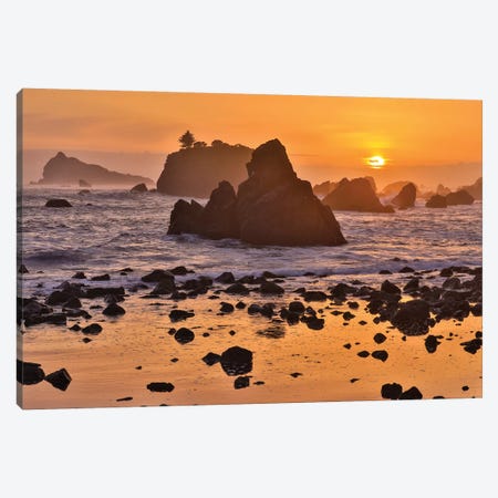 Sunset And Sea Stacks Along The Northern California Coastline, Crescent City Canvas Print #DGU169} by Darrell Gulin Canvas Print