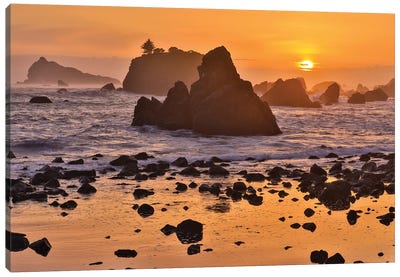 Sunset And Sea Stacks Along The Northern California Coastline, Crescent City Canvas Art Print
