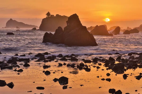 Rocky Beaches: Sunset And Sea Stacks Along The Northern California Coastline, Crescent City by Darrell Gulin