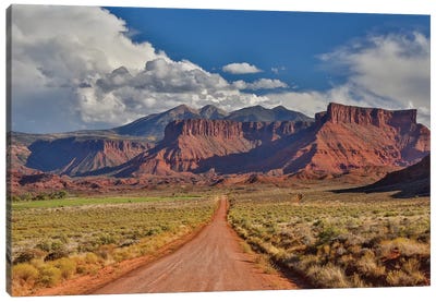 Straight dirt road leading into Professor Valley, Utah Canvas Art Print