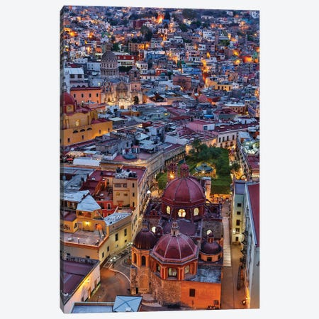 Guanajuato in Central Mexico. City overview in evening light with colorful buildings Canvas Print #DGU77} by Darrell Gulin Art Print