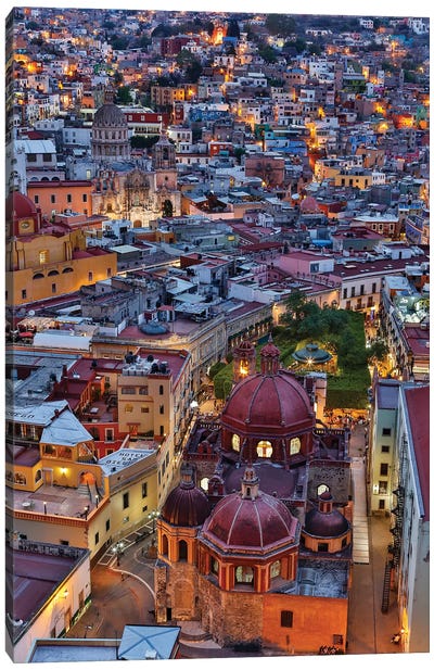 Guanajuato in Central Mexico. City overview in evening light with colorful buildings Canvas Art Print - Darrell Gulin