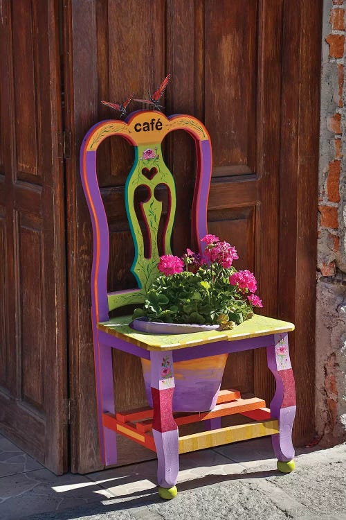 San Miguel De Allende, Mexico. Colorful painted chair planter by Darrell Gulin wall art