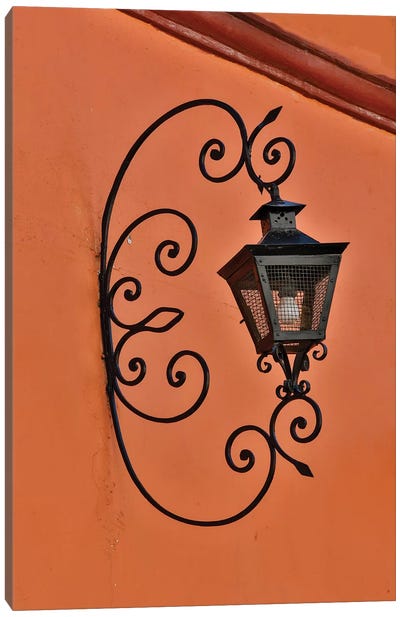 San Miguel De Allende, Mexico. Lantern and shadow on colorful buildings Canvas Art Print - Darrell Gulin