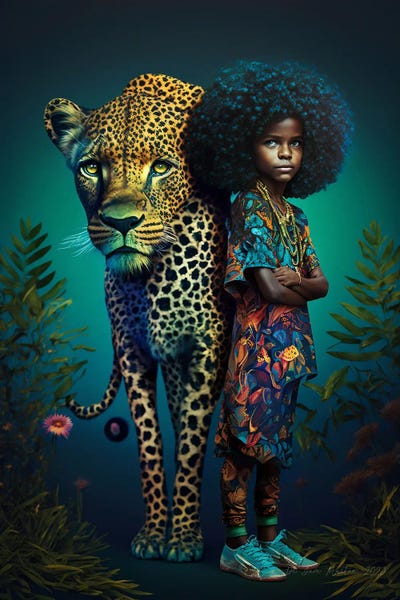 Wild Spirit: Young Girl And Feline Spirit II by Digital Wild Art