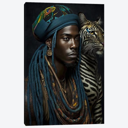Young Man And Feline Spirit Animal I Canvas Print #DGW105} by Digital Wild Art Canvas Art Print