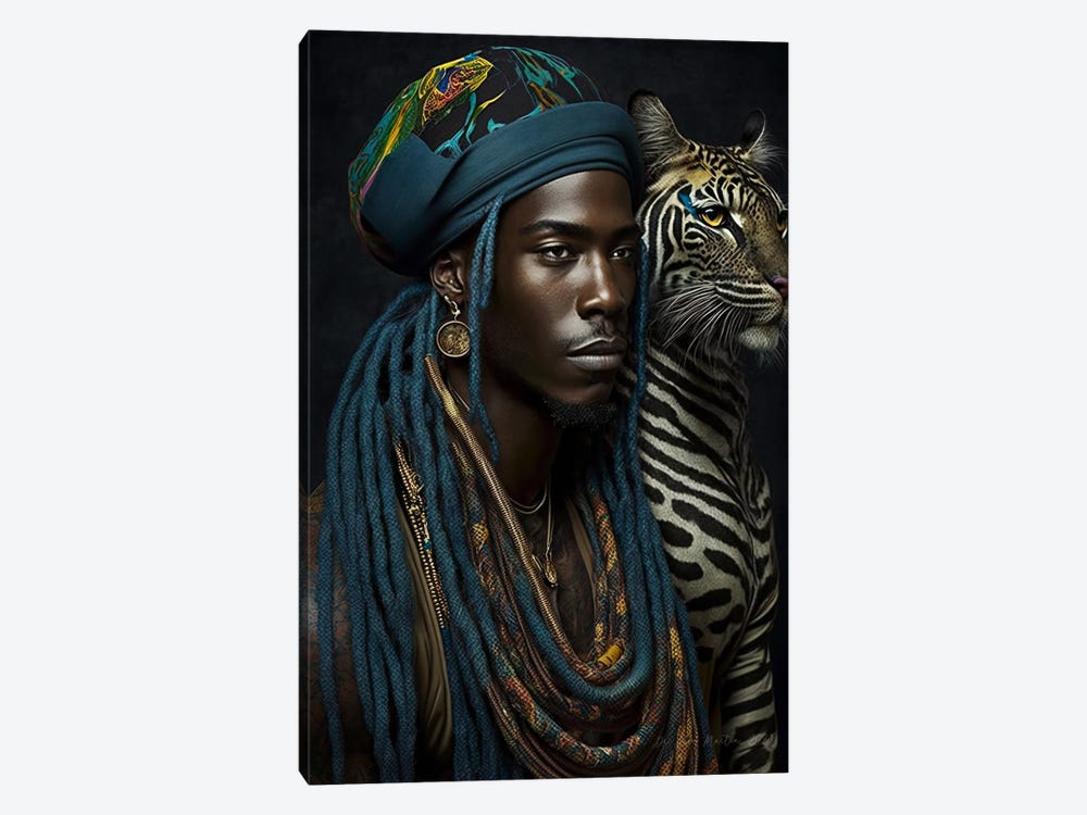 Young Man And Feline Spirit Animal I by Digital Wild Art 1-piece Canvas Art