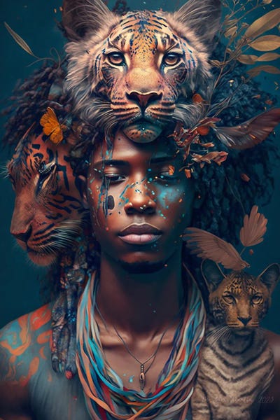 Young Man And Feline Spirit II