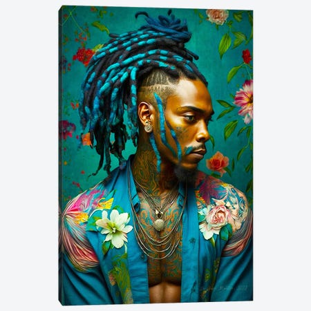 Young Man On Floral Shirt I Canvas Print #DGW109} by Digital Wild Art Canvas Artwork