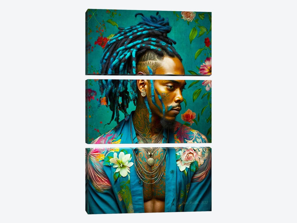 Young Man On Floral Shirt I by Digital Wild Art 3-piece Canvas Wall Art