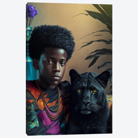 Afrofuturist African Boy - Blackpanther Spirit Animal I Canvas Print #DGW10} by Digital Wild Art Canvas Wall Art