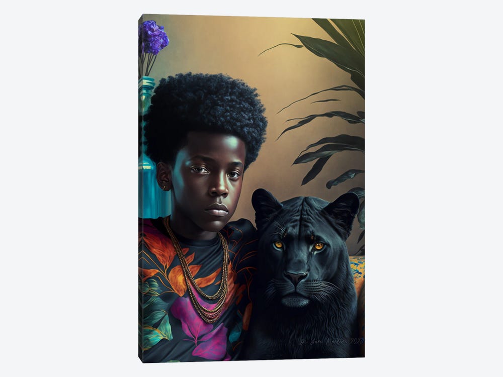 Afrofuturist African Boy - Blackpanther Spirit Animal I by Digital Wild Art 1-piece Canvas Wall Art