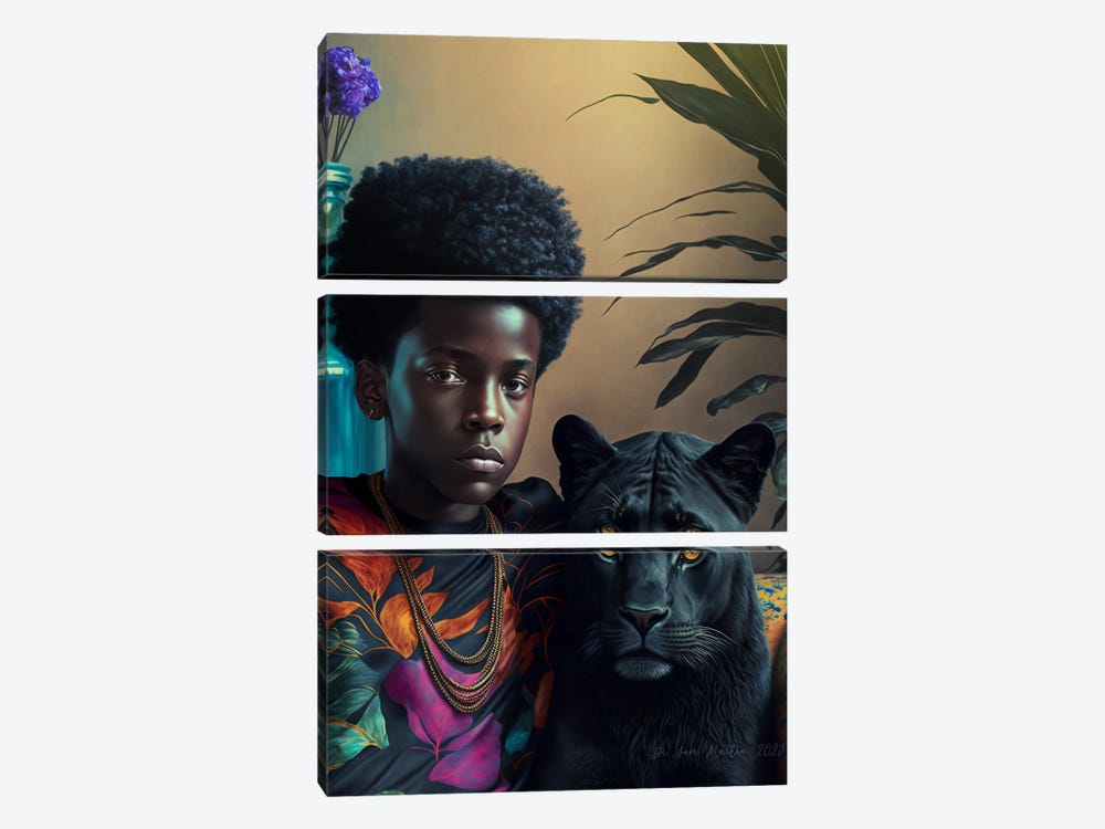 Afrofuturist African Boy - Blackpanther Spirit Animal I by Digital Wild Art 3-piece Canvas Artwork