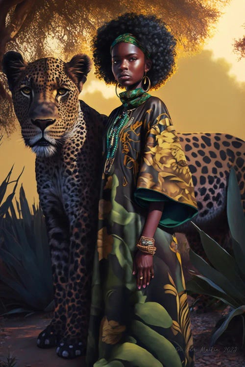 Young Woman And Feline Spirit II