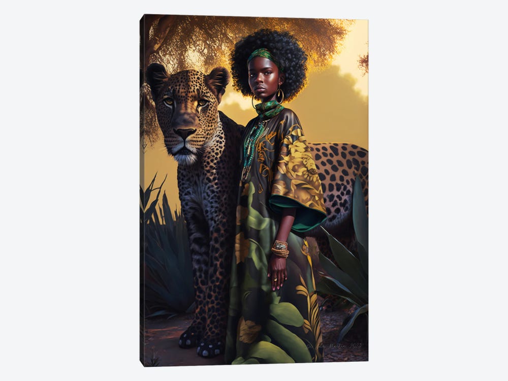 Young Woman And Feline Spirit Animal II by Digital Wild Art 1-piece Canvas Art Print
