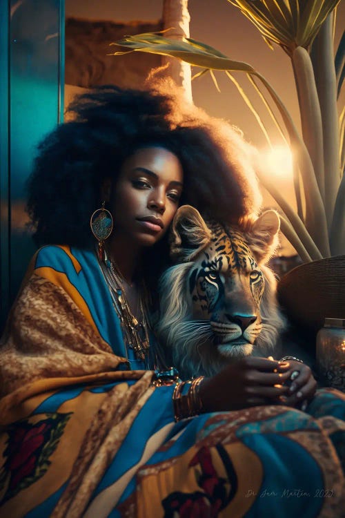 Young Woman And Feline Spirit III