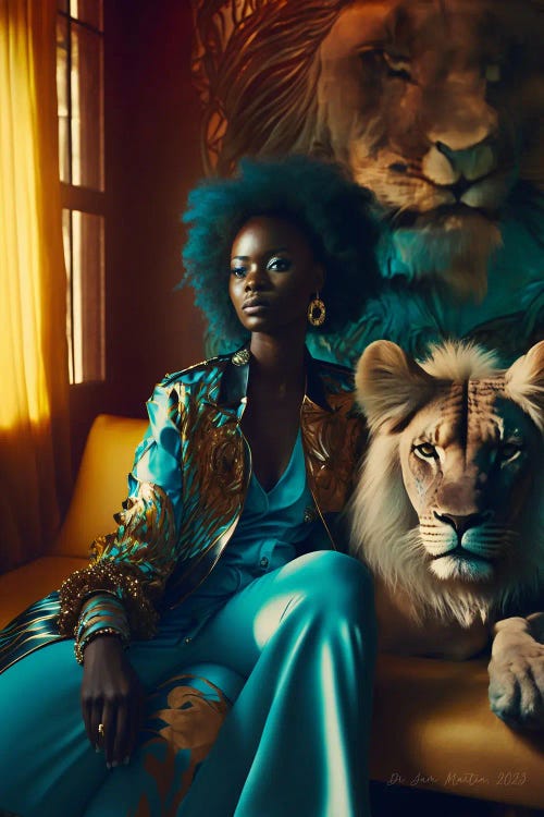 Young Woman And Feline Spirit IV