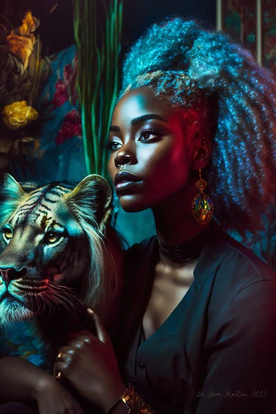 Wild Spirit: Young Woman And Feline Spirit V by Digital Wild Art