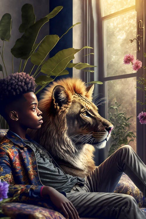 Afrofuturist African Boy - Lion Spirit Animal I