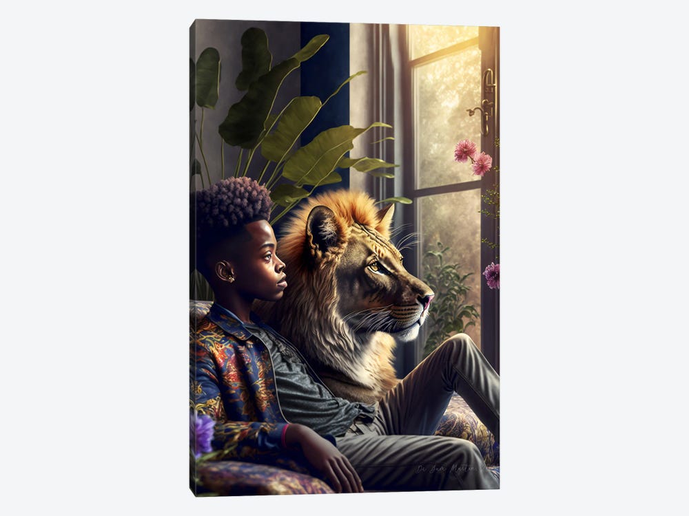 Afrofuturist African Boy - Lion Spirit Animal I by Digital Wild Art 1-piece Canvas Art Print