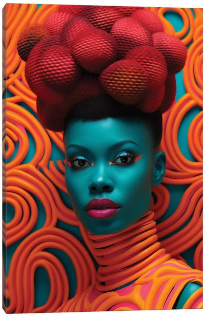 African High Fashion IV Canvas Art Print - Orange & Teal