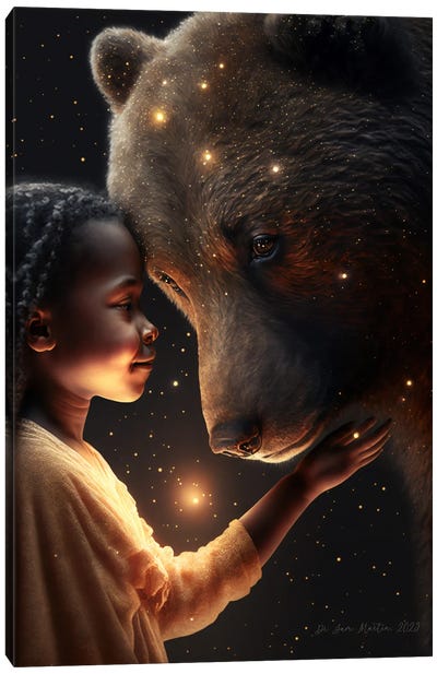 Afrofuturist African Child - Bear Spirit Animal I Canvas Art Print - Digital Wild Art