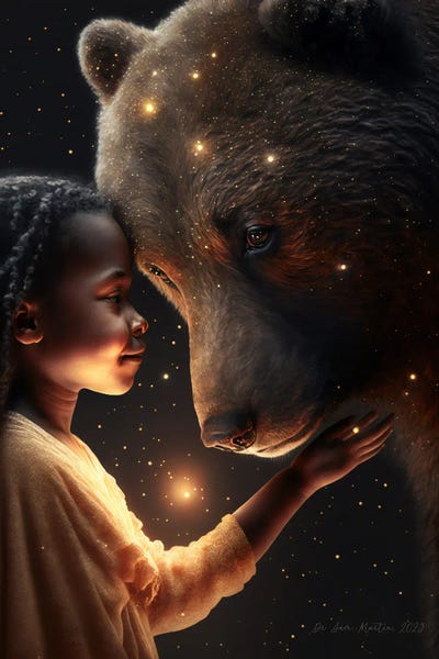 Afrofuturism: Bear Spirit Animal I - Afrofuturist African Child by Digital Wild Art
