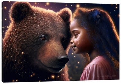 Afrofuturist African Child - Bear Spirit Animal II Canvas Art Print - Afrofuturism