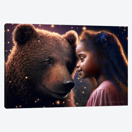 Afrofuturist African Child - Bear Spirit Animal II Canvas Print #DGW13} by Digital Wild Art Canvas Art