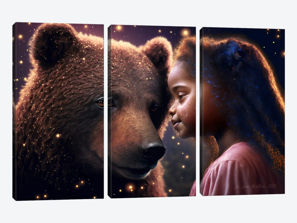 Afrofuturist African Child - Bear Spirit Animal II by Digital Wild Art 3-piece Canvas Print