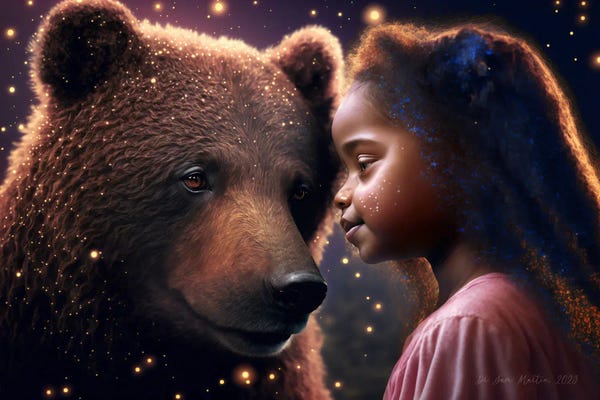 Afrofuturism: Bear Spirit Animal II - Afrofuturist African Child by Digital Wild Art