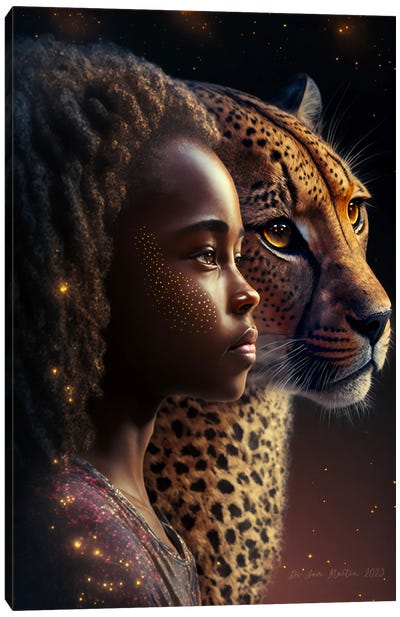 Afrofuturist African Girl - Cheetah Spirit Animal I Canvas Art Print - Afrofuturism