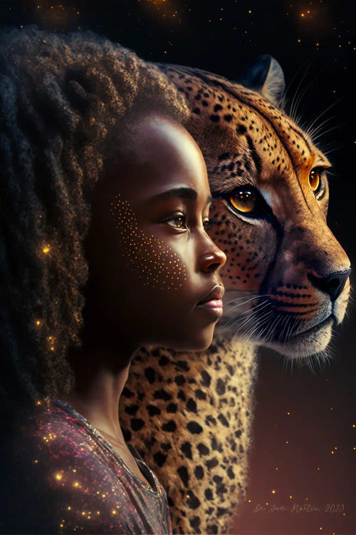 Afrofuturist African Girl - Cheetah Spirit Animal I