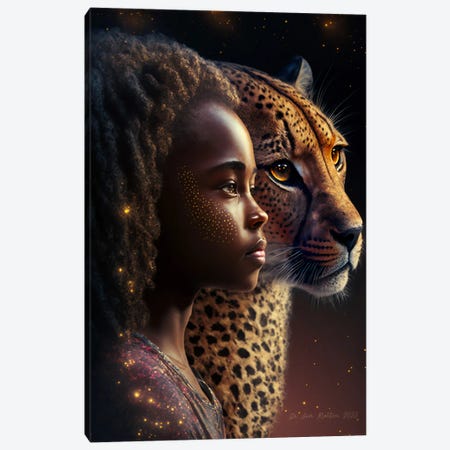 Afrofuturist African Girl - Cheetah Spirit Animal I Canvas Print #DGW14} by Digital Wild Art Art Print