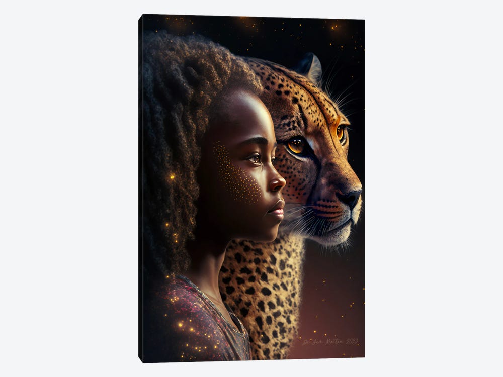 Afrofuturist African Girl - Cheetah Spirit Animal I by Digital Wild Art 1-piece Canvas Artwork